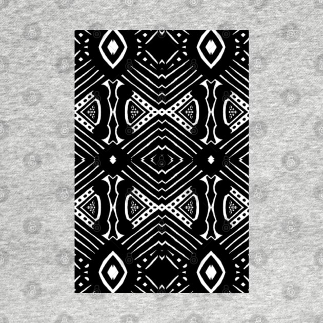 Beautiful symmetrical pattern african wax print fabric black and white by Tony Cisse Art Originals